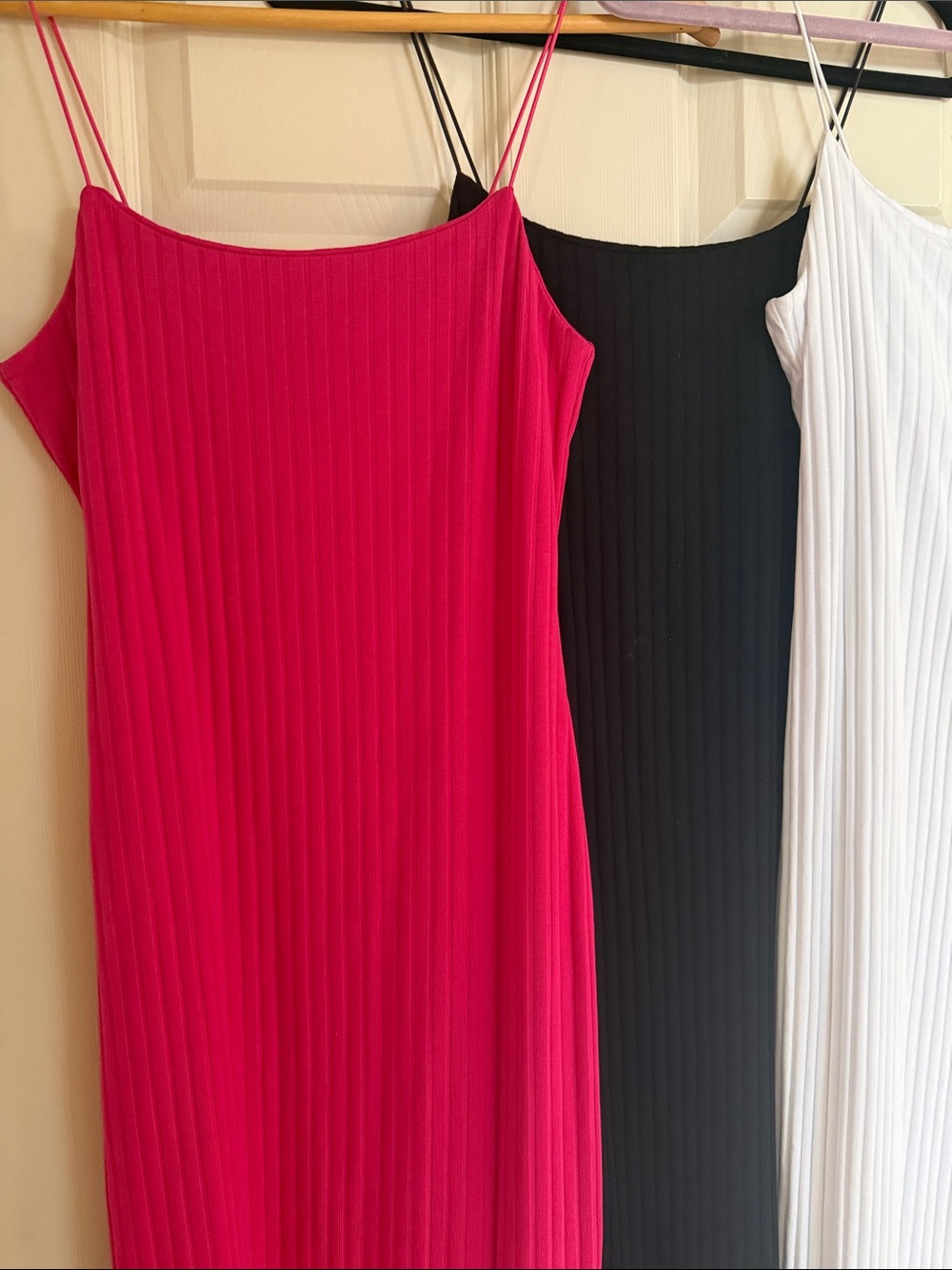Three Zara Fuchsia, Black & White Ribbed Midi Slip Dresses. - Picture 4 of 8